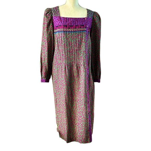 Vintage 80’s Neiman Marcus Green Purple Dress 16 - Picture 1 of 9